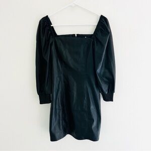 7 For All Mankind Black Faux Leather Puff Sleeve Mini Dress Small
